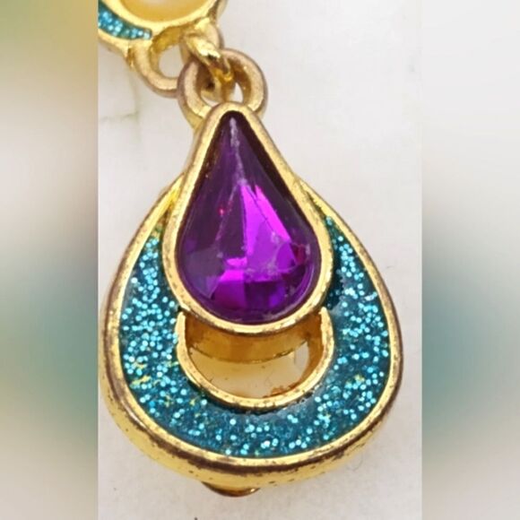 Disney Vintage Jeweled Pearl Clip On Earrings Gold Tone Jewelry Jasmine - Picture 4 of 12